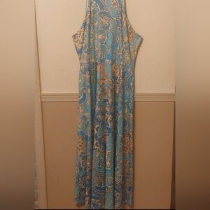 NORACORA Blue All Over Pattern Spagetti Strap Maxi Sz XXL